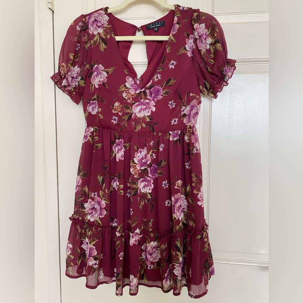 Purple Floral V-Neck Mini Dress